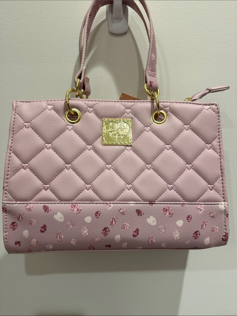 Luv Betsey by Betsey Johnson Quilted Pink Shoulder Bag with Floral Border